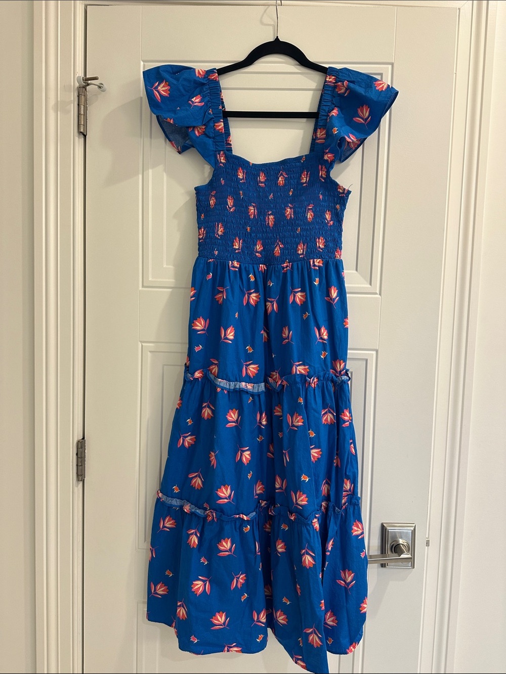 Sugarlips Blue Floral Smocked Midi Dress